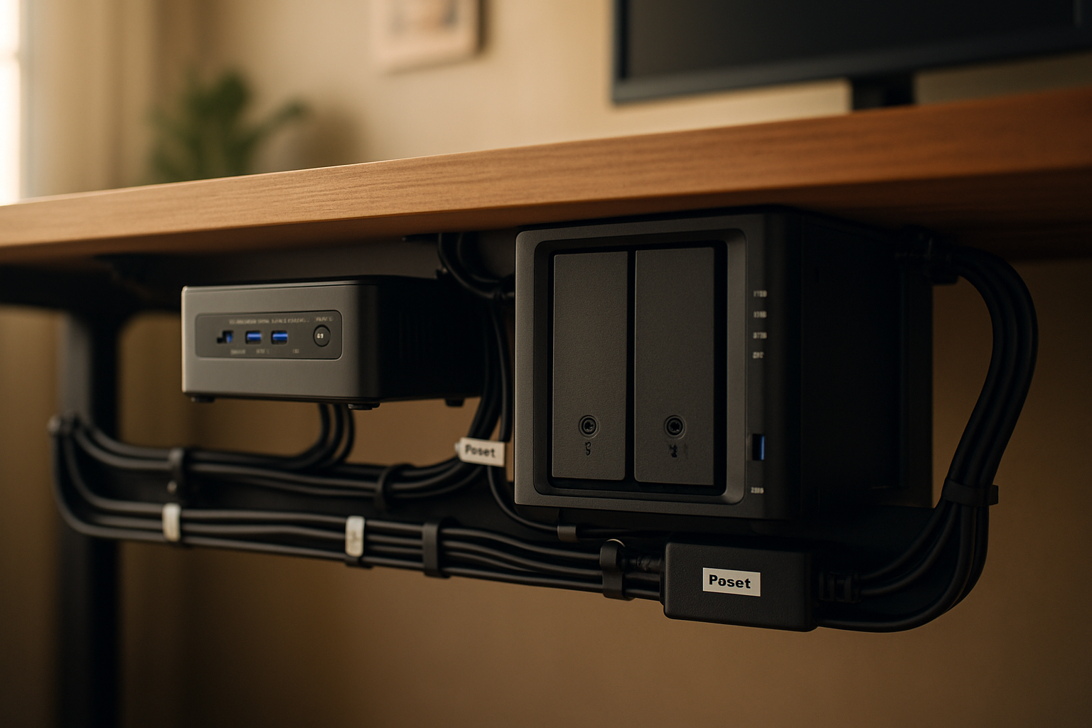 Featured image for How to Build a Clean, Secure Under-Desk Home Lab With Mounted Mini PC, NAS, and Cable Routing