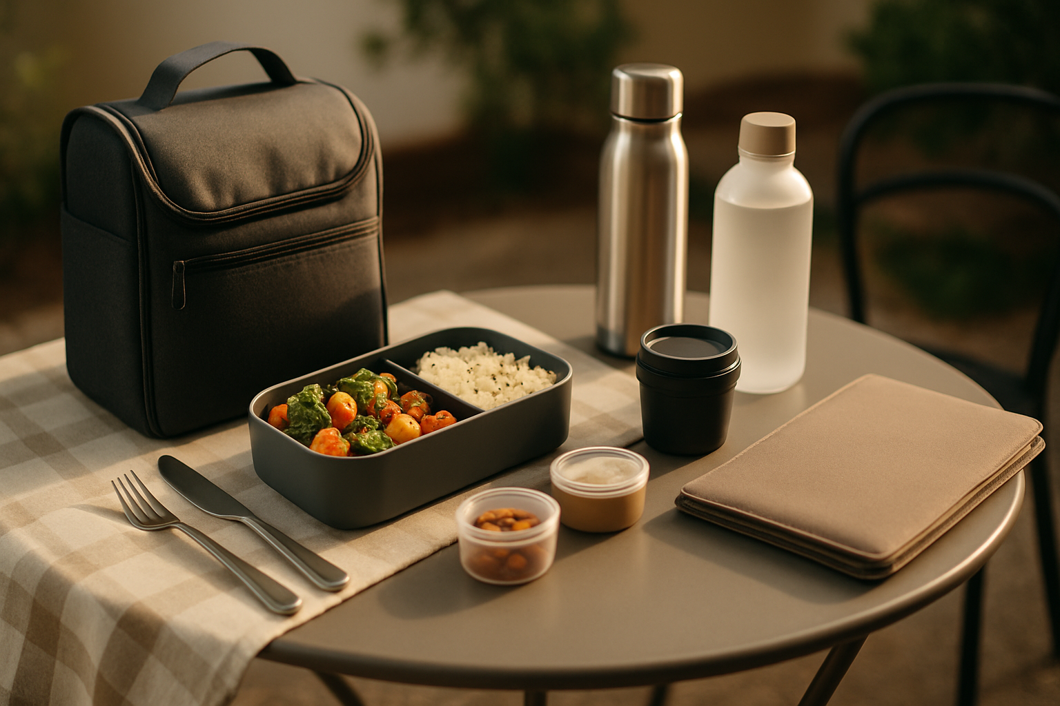 My portable lunch setup for park work sessions and café days